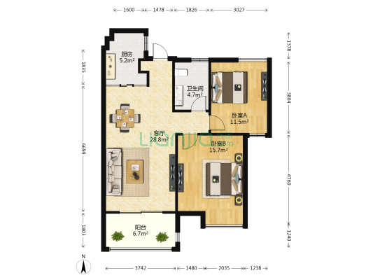 紫金城 2室1厅1卫 88平方