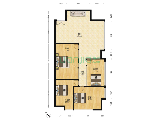 郫县金融中心 4室1厅0卫 173平方