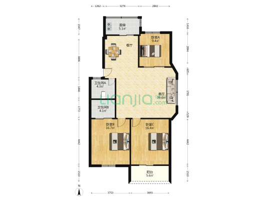 滨海花园 3室1厅2卫 115平方