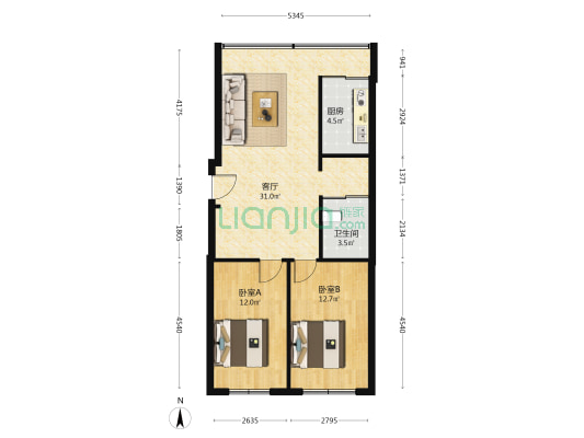 绿园雅舍 2室1厅1卫 91平方