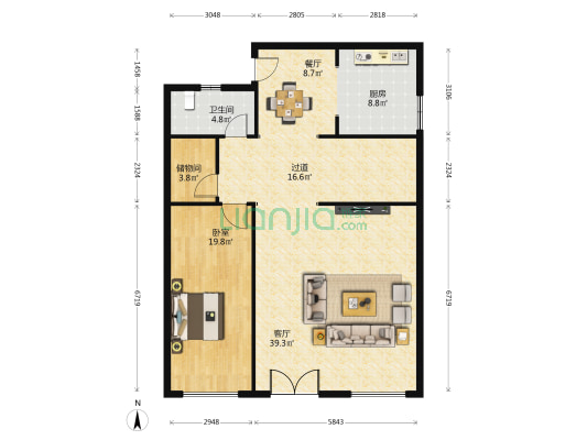 车站街38号 1室2厅1卫 119平方