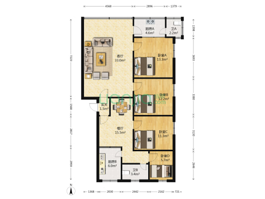 思贤南邨 4室2厅2卫 125平方