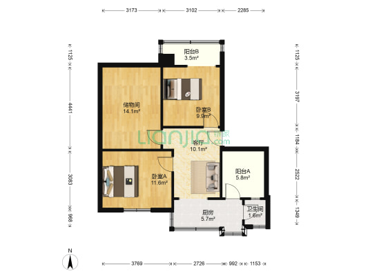 长顺上街120号 2室1厅1卫 74平方
