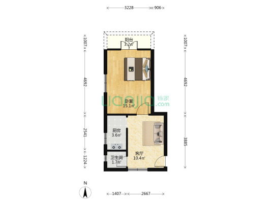 为群二村 1室1厅1卫 43平方