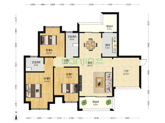 金城·新天地 3室1厅2卫 128平方