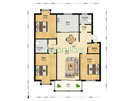 迎江苑 3室1厅2卫 127平方