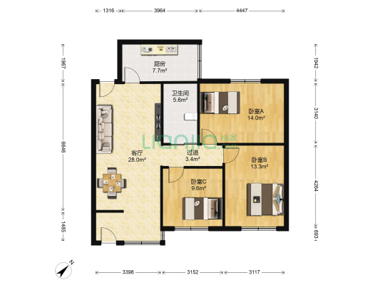 嘉陵六村7号 3室1厅1卫 98平方