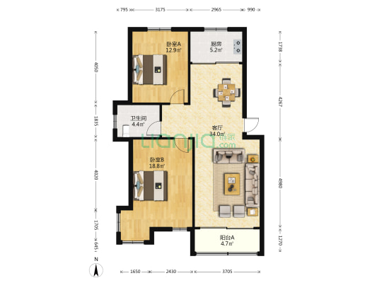 中南阳光城 2室1厅1卫 96平方
