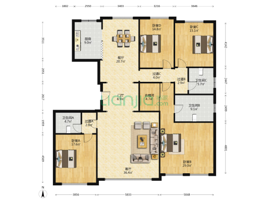 复康路十一号 4室2厅3卫 235平方