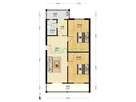 桃园南路五交化东宿舍 2室1厅1卫 94平方