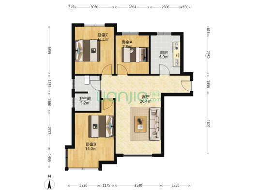 南北通透，小区环境优美，绿化高，出京进京很方便-户型图