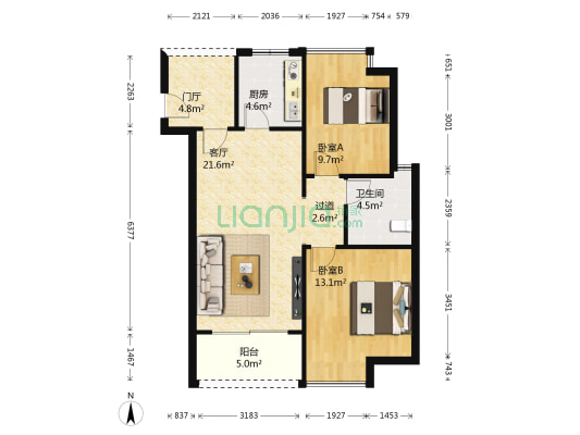 学府江山E区 2室1厅1卫 76平方