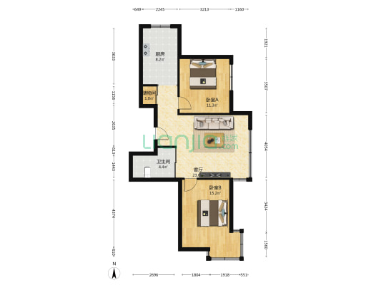 爱俪家园 2室1厅1卫 90平方