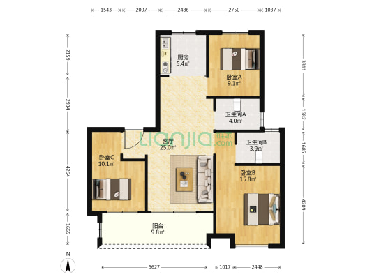 海亮雍锦半岛 3室1厅2卫 112平方