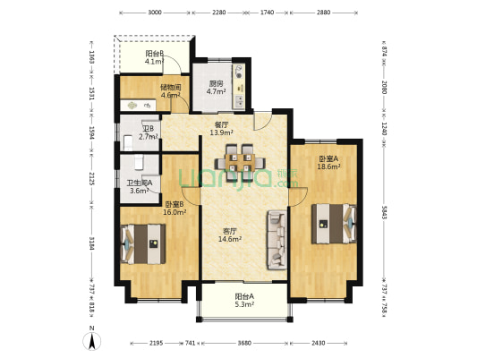 孔雀城朔院 2室2厅2卫 115平方