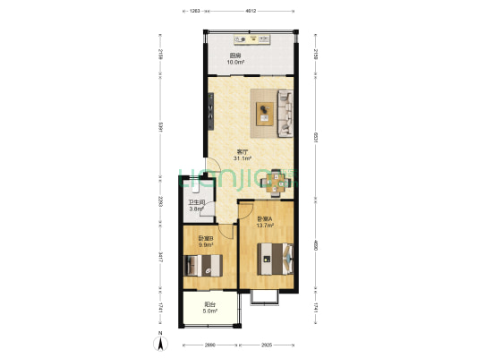 济南四十六中宿舍 2室1厅1卫 89平方