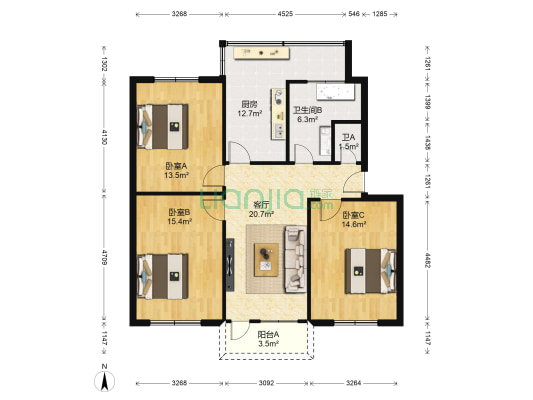 洞林西路32号 3室1厅2卫 100平方