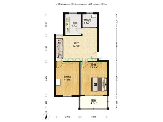 周洼新村 1室1厅1卫 70平方