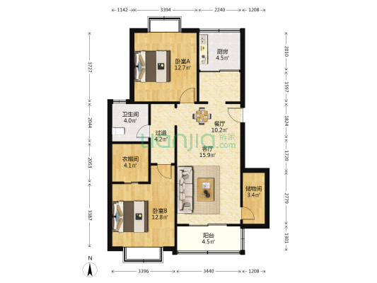 誉仁家园 2室2厅1卫 97平方
