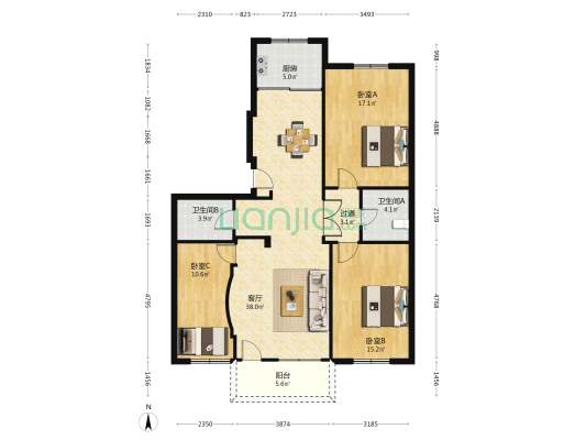 商会科技楼 3室1厅2卫 123平方