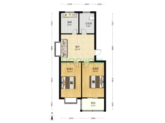 南阳湖小区 2室1厅1卫 75平方