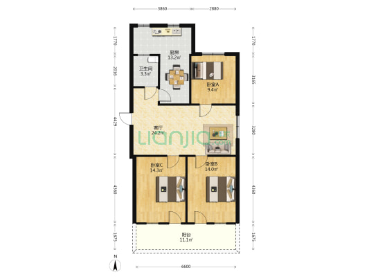 金福新村 3室1厅1卫 105平方