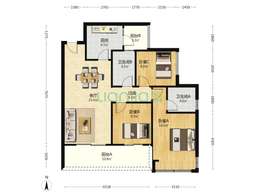 深业四季华庭 3室1厅2卫 105平方