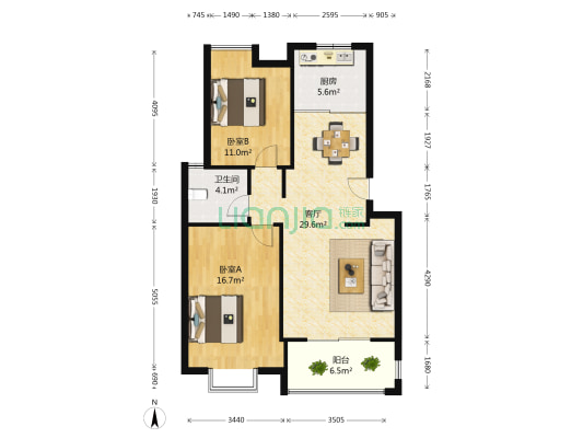 红树湾 2室1厅1卫 89平方