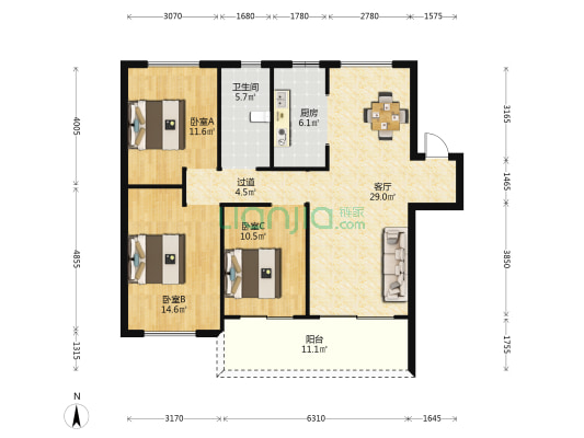 碧桂园锦绣江山 3室1厅1卫 113平方