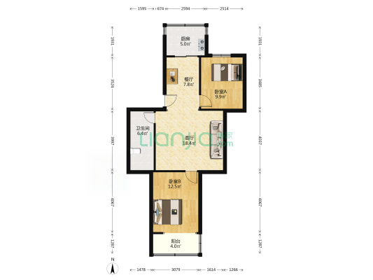 吴庄报社小区 2室2厅1卫 82平方