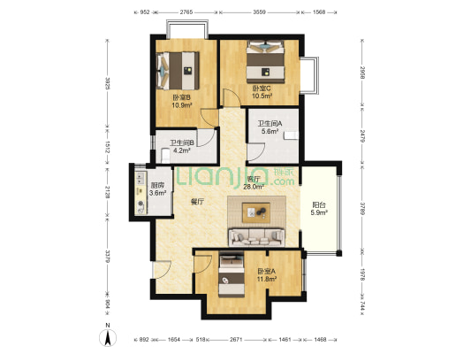 裕秀华府 3室1厅2卫 114平方