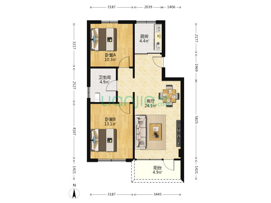 顺景苑(番禺区) 2室1厅1卫 78平方