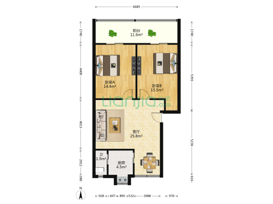 江西省一建住宅小区 2室1厅1卫 74平方