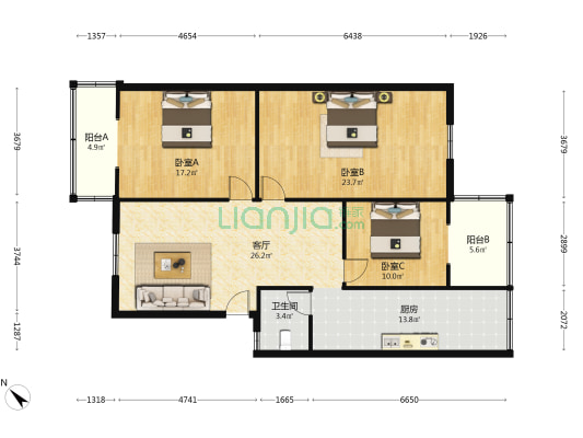 东较场街192号 3室1厅1卫 117平方