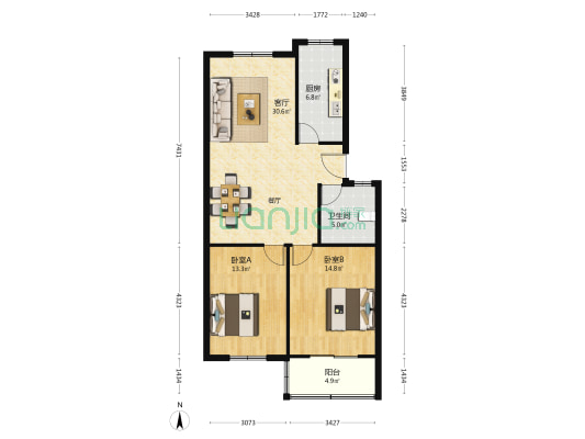 铁路冰厂宿舍 2室1厅1卫 94平方