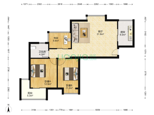 福星惠誉水岸星城B区 3室1厅1卫 97平方