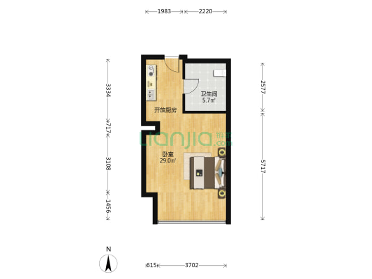 宝龙国际中心 1室0厅1卫 53平方