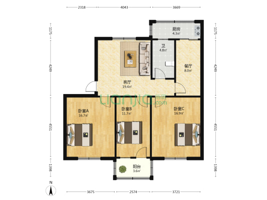 劳动东巷内衣厂家属院 3室2厅1卫 92平方