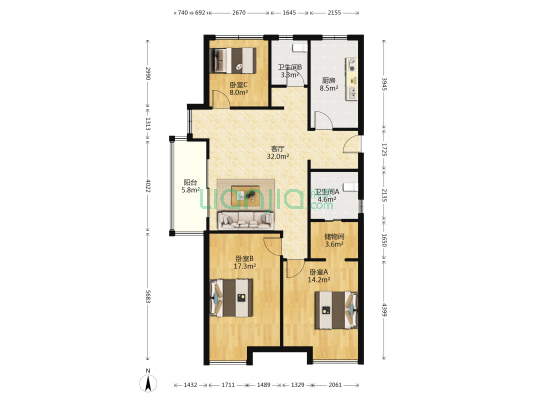 万科新都荟 3室1厅2卫 120平方
