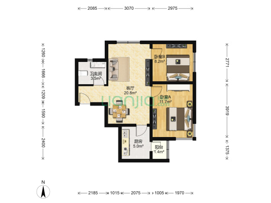 新贤家园 2室1厅1卫 72平方