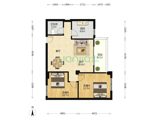 宝成花园 2室1厅1卫 80平方