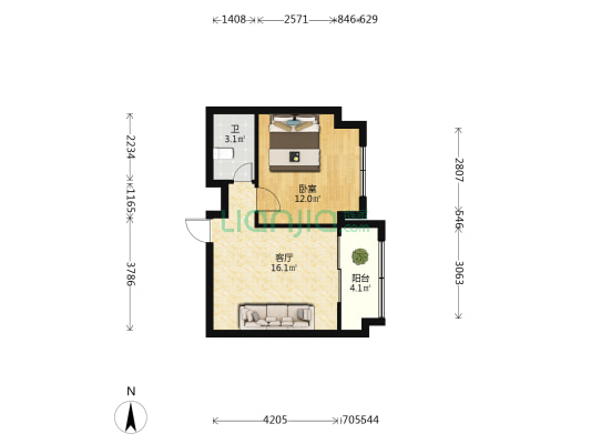 扬子大厦 1室1厅1卫 51平方