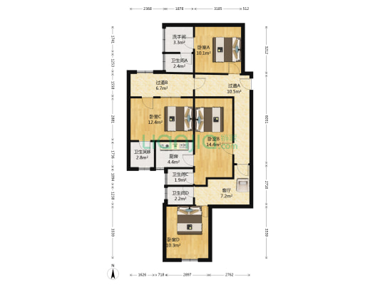 粤昆苑 4室1厅5卫 110平方