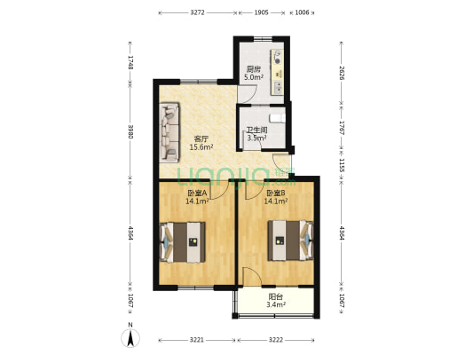 饲料家属院 2室1厅1卫 65平方