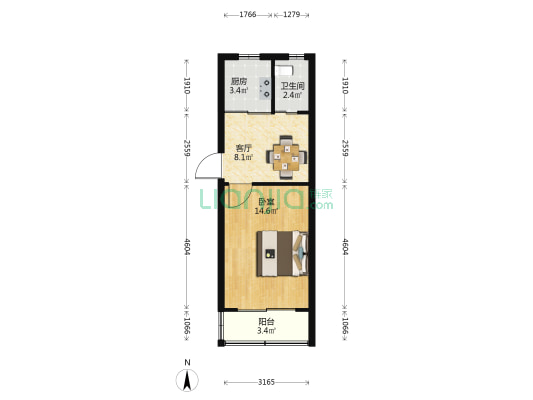 花家桥 1室1厅1卫 39平方