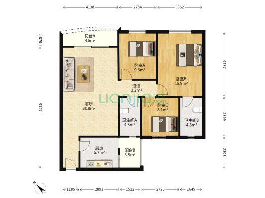 桂桦阁 3室1厅2卫 101平方