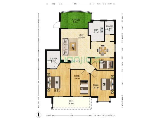 武夷绿洲二期 4室1厅2卫 133平方