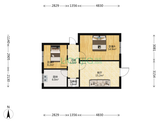 卷烟家属院 2室1厅1卫 56平方