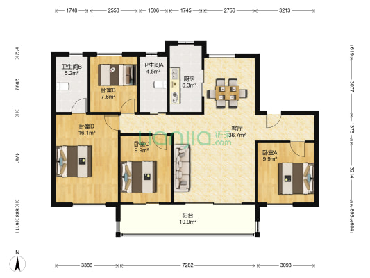 碧桂园世纪云谷 4室1厅2卫 144平方