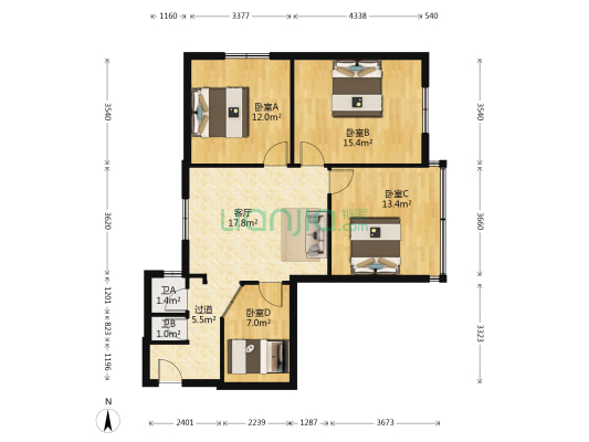 世纪公寓 4室1厅2卫 99平方